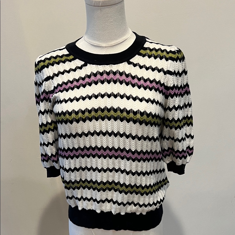 Me + Em Striped Knit Sweater - Navy, White, Lilac, Green